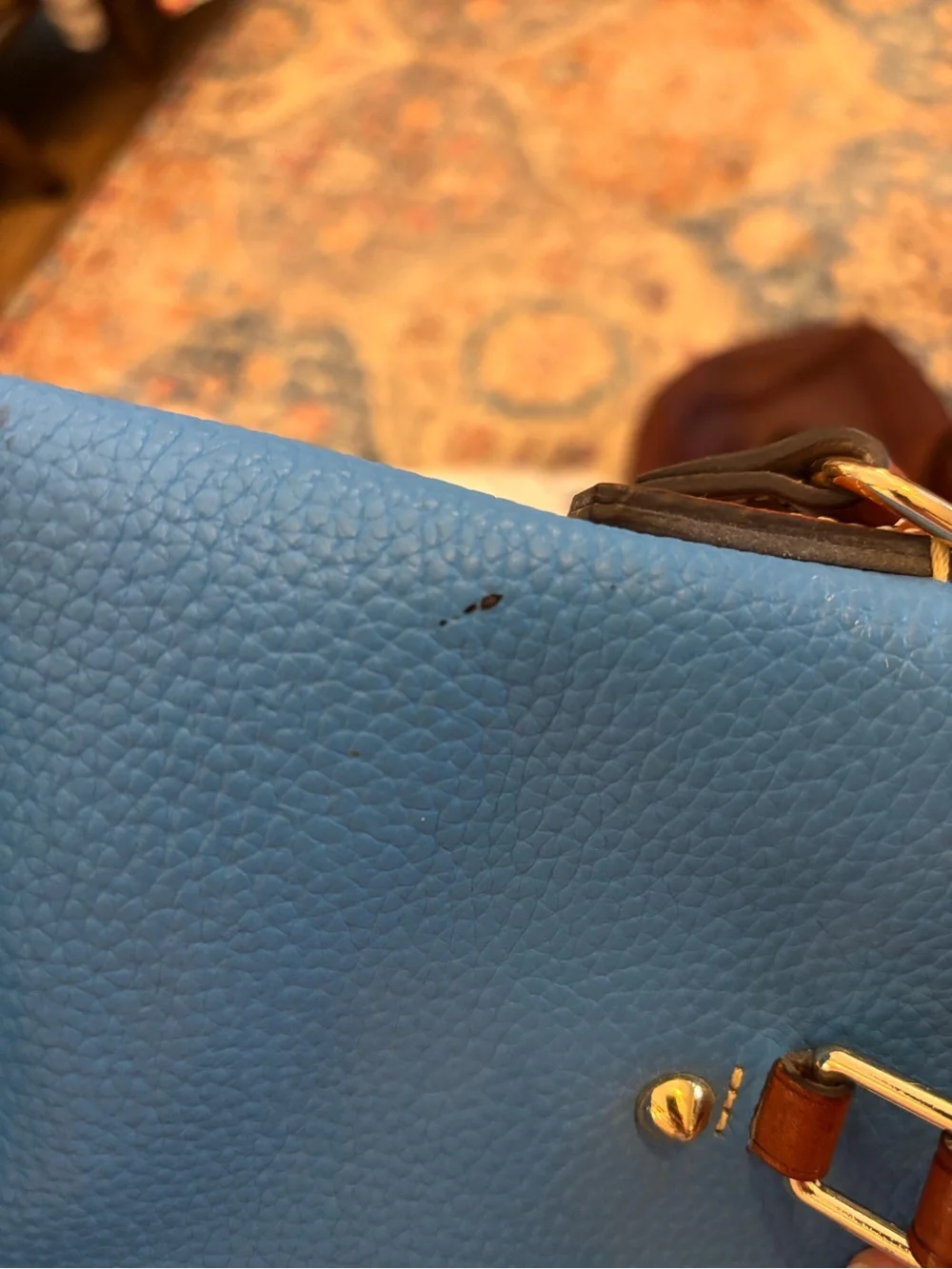 Dooney & Bourke Pebble Leather Satchel -Blue with  Brown Handles
